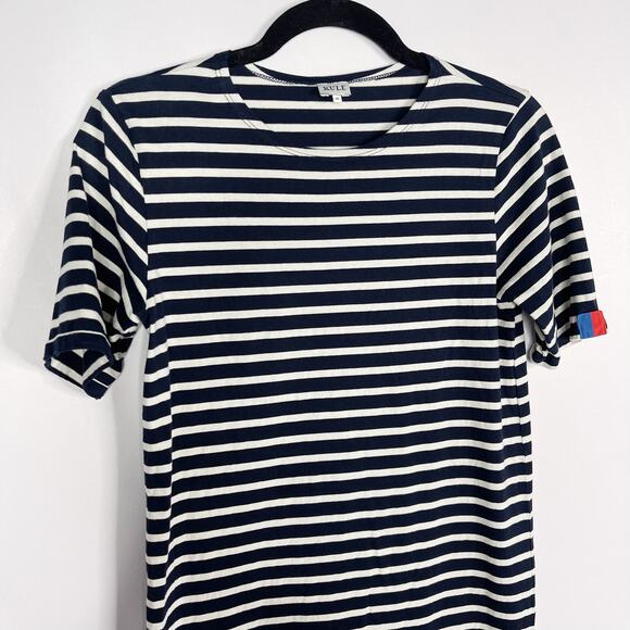Kule XSmall Navy Blue Cream The Tee Dress Striped Short Sleeve Crew Neck Cotton - Picture 3 of 10